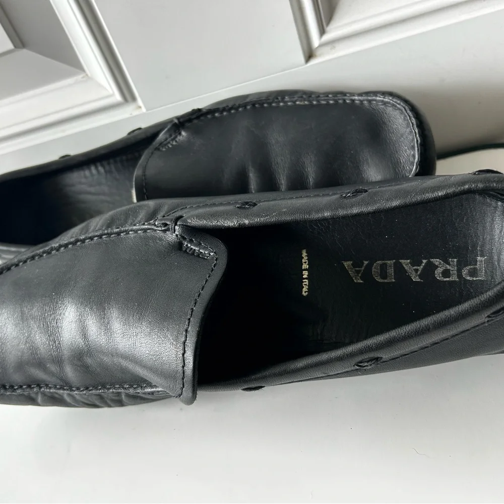 Prada Black Leather Loafers Sleek Minimalist Design - Picture 3 of 9